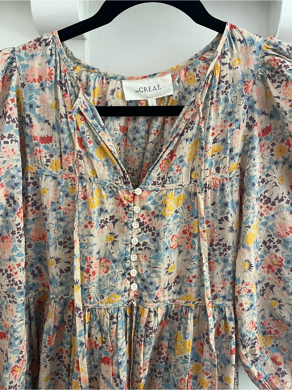 the GREAT. Floral Button-Front Peasant Dress — Multi Pastel Floral